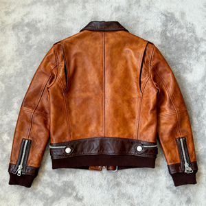 Chaqueta de piel auténtica para motocicleta clásica con cuello vuelto de béisbol Vintage para hombre, chaquetas de piel de becerro de tela de piel de vaca Natural para hombre - Product Image 2