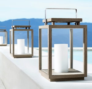 Lanterna portacandele in teak accessorio <span class=keywords><strong>da</strong></span> giardino per interni all'aperto alla moda con vetro - Product Image 1