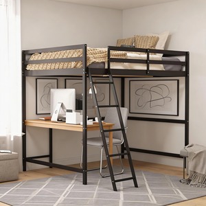 <span class=keywords><strong>Lit</strong></span> mezzanine moderne en métal avec bureau et échelle <span class=keywords><strong>pour</strong></span> petit appartement, meuble gain de place <span class=keywords><strong>pour</strong></span> chambre à coucher - Product Image 2