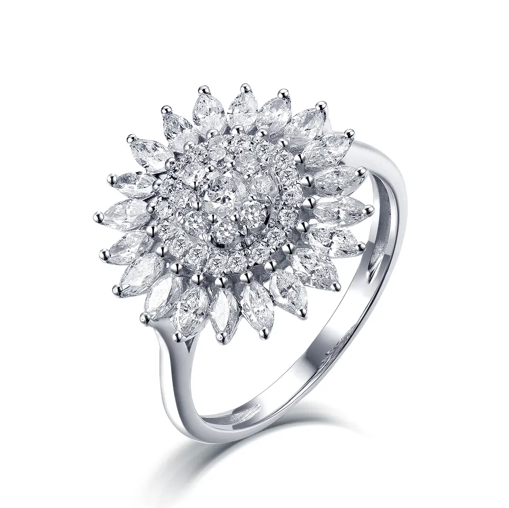 Cincin Perhiasan Berlian Asli Desain Bunga Matahari Cincin Berlian Potongan Marquise Cincin 1 Karat DENGAN HARGA