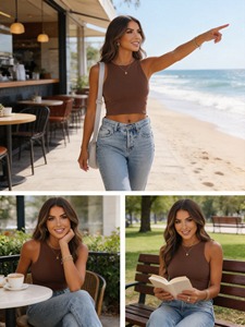 Chaleco sin mangas <span class=keywords><strong>de</strong></span> color liso para <span class=keywords><strong>mujer</strong></span>, top transpirable con espalda cruzada, camisola sexy estilo Y2K, top corto lindo para entrenamiento - Product Image 6