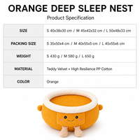 YAOYUE Nid pour chat en peluche en forme d'orange, lit de sommeil profond, nid rond à visage de dessin animé avec rebord épais pour chats et petits chiens, 3 tailles