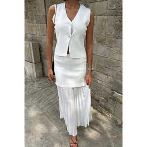 Conjunto de chaleco de punto y falda plisada para mujer Sobe, informal, transpirable, color Ecrum, ajuste estándar, para verano - Product Image 4