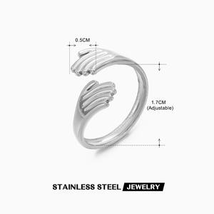 Bagues réglables pour femmes, bijoux de mode créatifs, ouvertes, amour de soi, étreignez-moi la main, bagues plaquées or 18 ct - Product Image 3