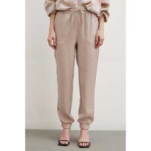 Pantalon de jogging beige à rayures latérales, taille mi-haute, en tissu éponge respirant pour femme - Product Image 3