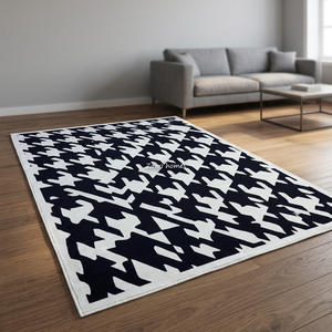 Tapis géométrique noir et blanc à poils longs, réversible, à rayures, noué à la main, brodé, rectangulaire, pour la maison et l'hôtel - Product Image 3