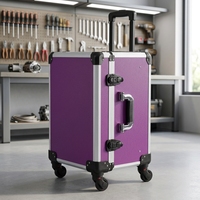 Valise à outils en aluminium violet à roulettes avec fermoirs verrouillables pour les voyages et le travail mobile