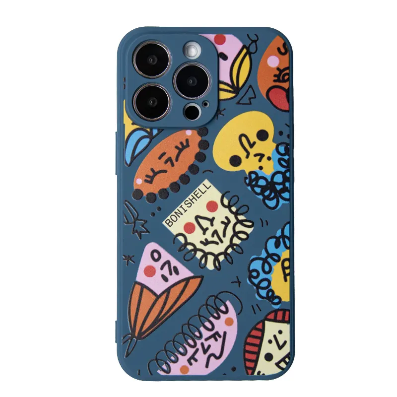 Bonishell Fashion Soft bumper transparent Case for iphone 14/13 anti-fall funny protective cover Blue Cartoon BS-032