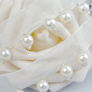 ผ้าคลุมหน้าเจ้าสาวประดับลูกปัดไข่มุกสีงาช้างแฟชั่น WTP-1419ขอบสีงาช้างมาใหม่ - Product Image 1