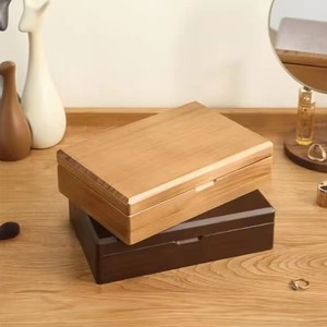 Wooden Jewelry Box With Lining Divided Compartment Flip Top Portable <b>Ring</b> <b>Storage</b> Rectangle 24x16.5x6.2cm Simple Style - Product Image 3