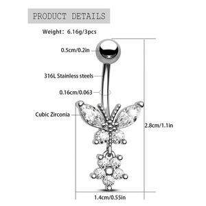 <span class=keywords><strong>All</strong></span>'ingrosso farfalla ciondolo <span class=keywords><strong>ombelico</strong></span> anello da donna in acciaio inox <span class=keywords><strong>Piercing</strong></span> per il corpo gioielli in acciaio chirurgico anello <span class=keywords><strong>ombelico</strong></span> - Product Image 2