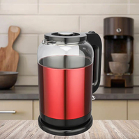 Bouilloire électrique en verre rouge avec lumière LED, arrêt automatique, contrôle de la température, capacité de 2,0 L, puissance de 1500 W pour un usage domestique