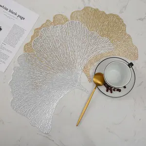 Tapete de mesa redondo em PVC antiderrapante com folha de ouro para decoração de casa, folha de ginkgo estilo europeu