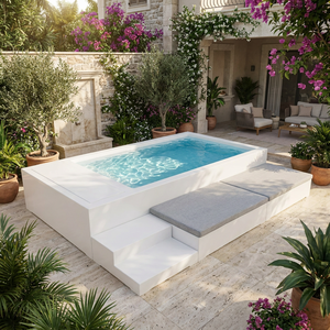Piscina Fuori Terra <span class=keywords><strong>Rettangolare</strong></span> in Fibra di Vetro per Famiglie, Piccola Piscina Resort da Giardino con Divano Lettino - Product Image 1