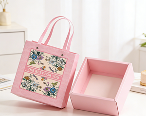 Caja de Regalo Floral Ecológica Cuadrada Rosa con Bolso a Juego, Hecha de Cartón Blanco, Fresca y Elegante, para Regalos Empresariales y Festivos - Product Image 2