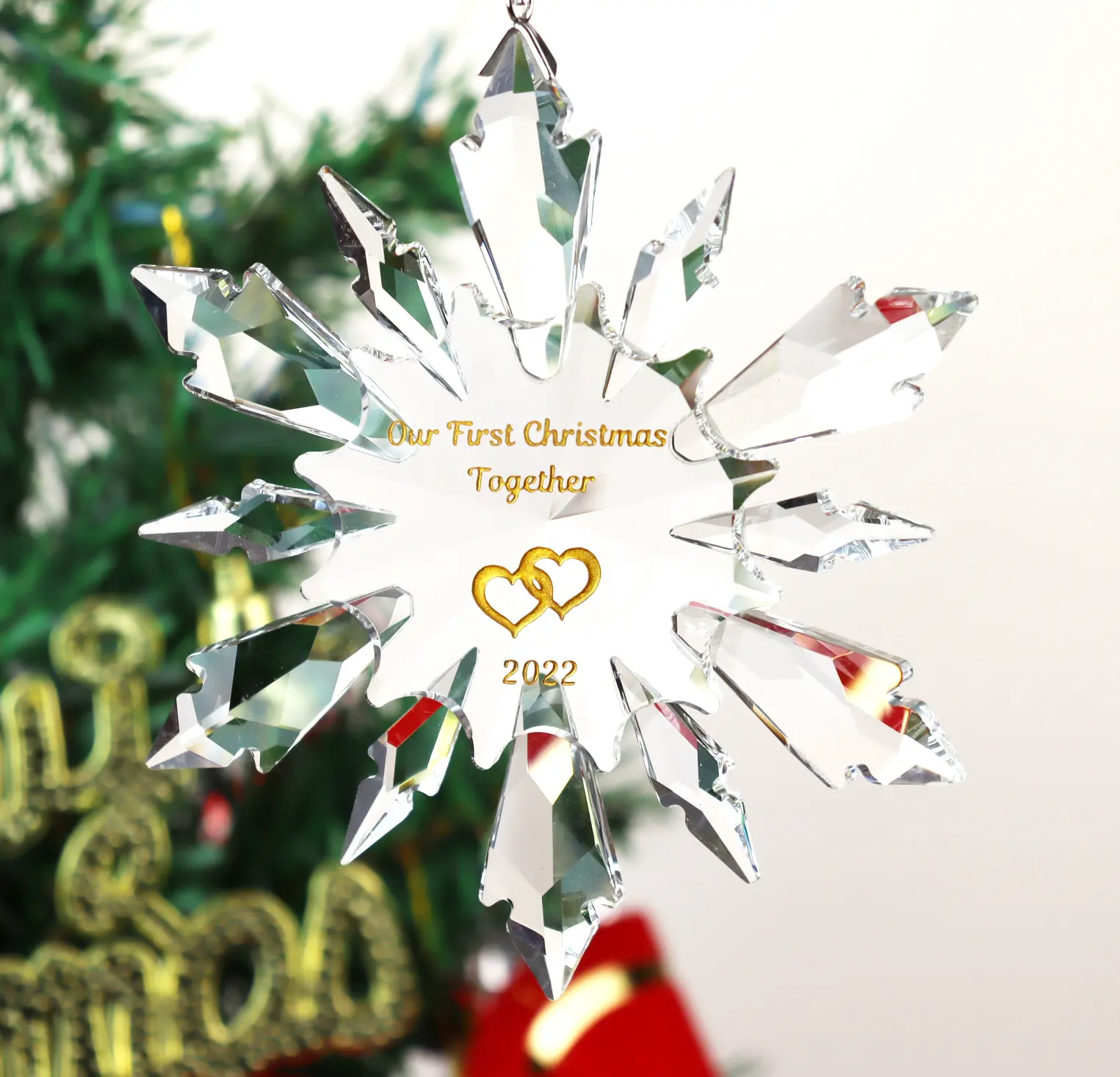 Personalized 2022 Engraved Snowflake Crystal Ornament Custom Family Christmas decoration for Kids