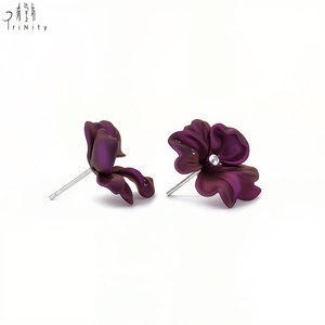 Hong Kong Fine Jewelry Wholesaler New Titanium Collection Purple Flower Design Natural Spinel Stud <b>Earrings</b> For Women Party Wear - Product Image 3