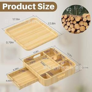Plateau à nourriture en bois pour canapé, planche à fromage en bambou et bois, essuie-tout multi-usages, gobelet à eau, boîte de rangement pour télécommande avec - Product Image 3