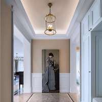 Lustre suspendu en verre style cage à oiseaux au design rétro, abat-jour en forme de cadre pour hall, lampe suspendue pour couloir, lampe suspendue en cuivre pour intérieur