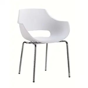 Asiento de ABS con patas de metal, silla de plástico para sala de estar, muebles de comedor