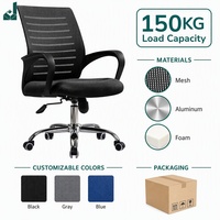 Chaise de bureau JQYX durable en maille avec accoudoirs fixes, dossier, cadre métallique, soutien lombaire, pivotante, pour personnel, espace de travail ouvert et formation