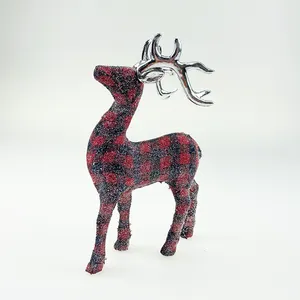Nouveau Style Mini renne rouge noir treillis tissu debout cerf brosse argent bois décoration de noël
