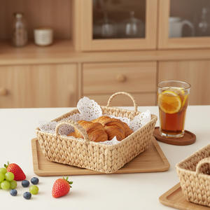 Panier de rangement rectangulaire en jacinthe d'eau Bobai avec poignée pour le pain, les fruits, l'organisation de la cuisine, grand et moyen format - Product Image 1