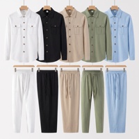Ensemble chemise et pantalon en lin pour homme – Chemise safari à manches longues avec poches à rabat et pantalon à cordon de serrage – Vente en gros – Fabricant sur mesure pour l'été