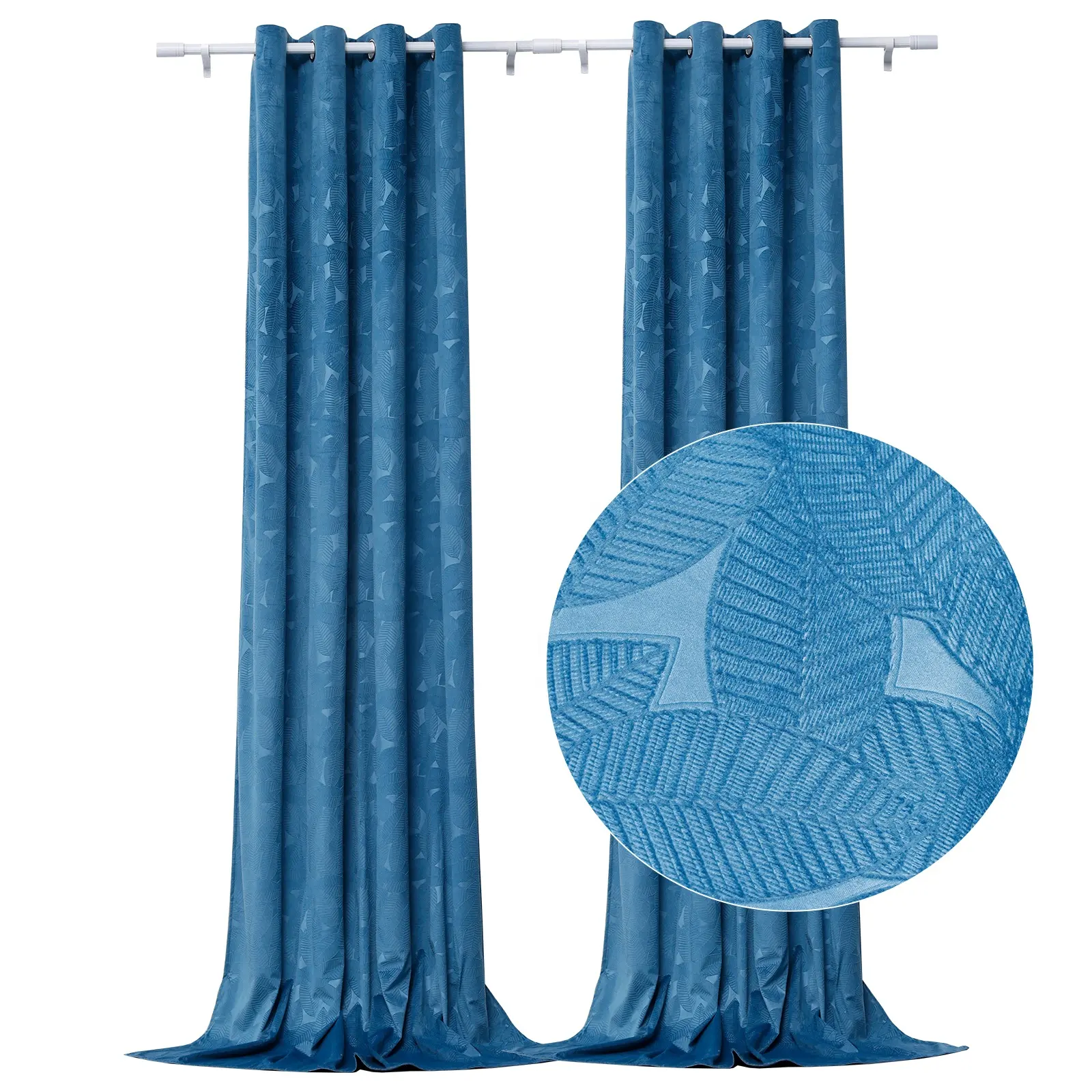 Bindi Design Velvet Emboss Blue Heavy Fabric Window Thermal Insulate Curtain Living Room Luxury