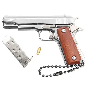 Solid Wood Handle 1911 Metal Keychain Model gun Toy Miniature Alloy Pistol Collection Toy Gift Pendant