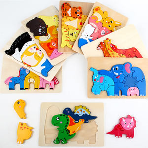 Vente chaude en bois <span class=keywords><strong>3D</strong></span> Puzzles chevillé dessin animé dinosaure Animal apprentissage <span class=keywords><strong>Puzzle</strong></span> bricolage Montessori correspondant jeux jouets pour enfants garçons filles - Product Image 4