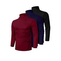 Lot de 3 chemises de base à manches longues, col montant, coupe ajustée pour homme |   Pull thermique extensible pour homme pour superposition hivernale