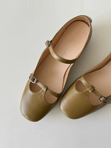 <span class=keywords><strong>Ballerine</strong></span> Casual da <span class=keywords><strong>Donna</strong></span> in Vera Pelle, Slip-On <span class=keywords><strong>con</strong></span> Punta Quadrata e Fibbia, Marrone Kaki, Scarpe Estive - Product Image 3