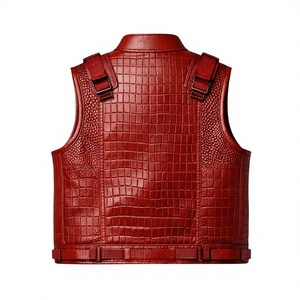 Nuevo Chaleco de Cuero de Cocodrilo Rojo Grabado Personalizado para Hombre, Chaleco Táctico Urbano Super Rider, Chaleco de Cuero para Motocicleta - Product Image 2