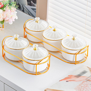 Juego de fruteros de cerámica con borde dorado y compartimentos para aperitivos y almacenamiento de frutas en fiestas en casa - Product Image 3