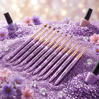 Produit Tendance 2027 – Ensemble de Pinceaux Nail Art à Manche Métallique Violet Scintillant, Poils en Nylon, pour Liner et Gel