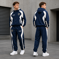 Survêtement de football Royal pour homme, ensemble 2 pièces décontracté à séchage rapide, veste coupe-vent à capuche et pantalon de jogging pour club de football