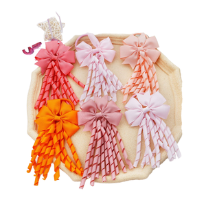 3.3 Inch Kids' Sweet <strong>Curly</strong> Bow <strong>Hair</strong> Ties Solid Color Party Ribbon Rolled Belt Tassel Elastic Rubber <strong>Band</strong> - Product Image 1