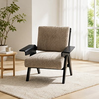 Fauteuil d'appoint de style Mid-Century, fauteuil lounge en tissu chenille beige taupe, structure en bois massif, accoudoirs en bois pour salon, hôtel