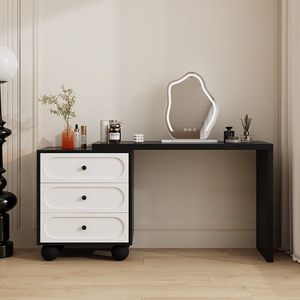 Muebles de Vestidor, Diseño Simple, <span class=keywords><strong>Tocador</strong></span> <span class=keywords><strong>con</strong></span> Espejo LED, Precio al por Mayor, Cómoda de Madera Negra Personalizada <span class=keywords><strong>para</strong></span> Mujer - Product Image 4