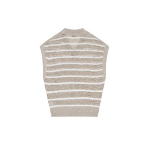 เสื้อสเวตเตอร์ถักคอวีแขนกุดสำหรับผู้หญิงแบบขายส่งสั่งทำได้, เสื้อกั๊กถักลายทางผ้าฝ้ายแบบโปร่งสำหรับสุภาพสตรี - Product Image 2