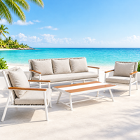 Ensemble de canapés d'extérieur modernes 4 pièces, mobilier de patio avec structure en aluminium, coussins en corde tressée pour jardin, terrasse, villa, complexe hôtelier