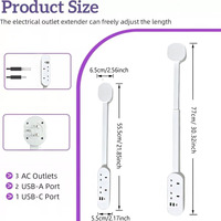 Regleta de Enchufes Extensible Giratoria con USB, Estándar US/UK/EU, Ahorra Espacio, para Sofás y Mesitas de Noche
