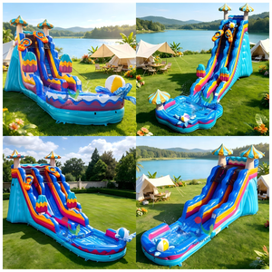 Toboggan aquatique gonflable à double piste sur le thème de la <span class=keywords><strong>plage</strong></span> avec <span class=keywords><strong>piscine</strong></span> à jets d'eau <span class=keywords><strong>et</strong></span> tongs <span class=keywords><strong>et</strong></span> ballons de <span class=keywords><strong>plage</strong></span> pour location commerciale <span class=keywords><strong>et</strong></span> événements - Product Image 4