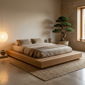 Letto a Muro Tatami Giapponese Moderno Minimalista in Legno Massello con Rivestimento in Tessuto Senza <span class=keywords><strong>Testiera</strong></span> - Product Image 3