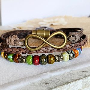 Braided Leather <b>Bracelet</b> Picasso <b>Beads</b> Boho Wrap HR Brand Retro Leather And <b>Beads</b> <b>Bracelet</b> Men's and women's bangles - Product Image 2