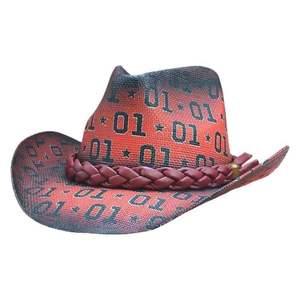 Nouveau Chapeau de Cowboy Rétro d'Été, Chapeau de Cowboy Western Rouge Chevalier, Chapeau de Paille à Motif Peint par Pulvérisation pour Fête en Plein Air - Product Image 4