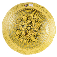 Vente en gros de bols à fruits en verre doré à motif mandala de 40 cm, assiette de présentation en verre décorative de luxe, bol en verre pour mariage, décoration