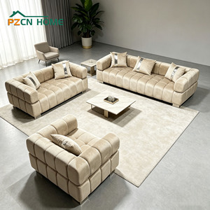Sofá Elegante Estilo París, Tapizado en Terciopelo Beige, Relleno de Esponja de Alta Densidad, Canapé <span class=keywords><strong>para</strong></span> Salón o Apartamento - Product Image 1