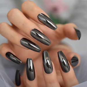 Arma Grey ataúd falso <span class=keywords><strong>uñas</strong></span> Extra largo espejo acrílico <span class=keywords><strong>brillo</strong></span> <span class=keywords><strong>uñas</strong></span> extremadamente largo damas prediseñadas <span class=keywords><strong>uñas</strong></span> falsas 24 L5631 - Product Image 2